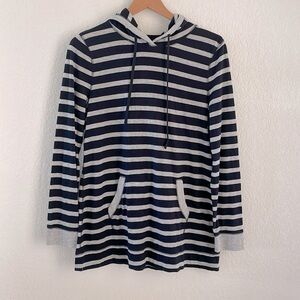 T By Talbots Pullover Nautical Stripe Long Hoodie Blue Gray Size Large